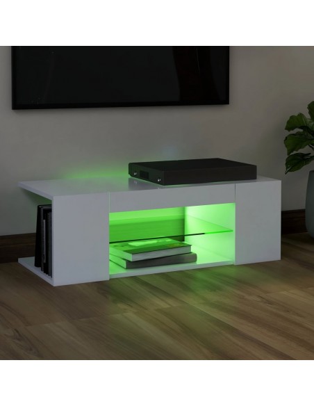 Meuble TV avec lumières LED Blanc 90x39x30 cm