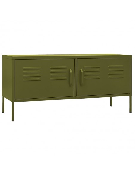 Meuble TV Vert olive 105x35x50 cm Acier