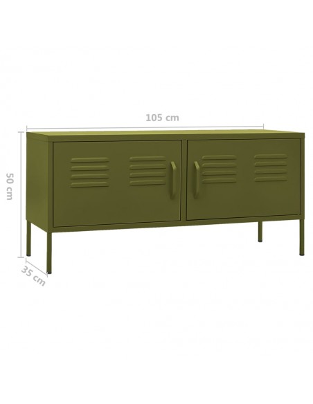 Meuble TV Vert olive 105x35x50 cm Acier