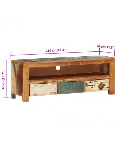 Meuble TV 110x30x40 cm Bois de récupération massif