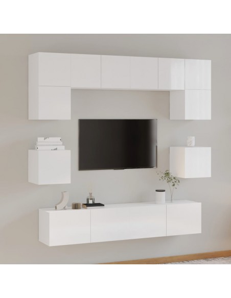 Ensemble de meubles TV 8 pcs Blanc brillant Bois d'ingénierie