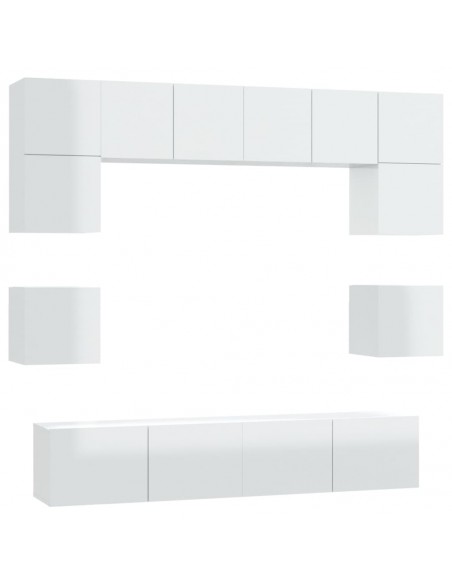 Ensemble de meubles TV 8 pcs Blanc brillant Bois d'ingénierie