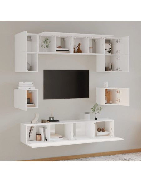 Ensemble de meubles TV 8 pcs Blanc brillant Bois d'ingénierie