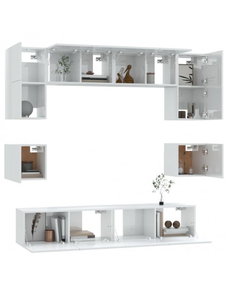 Ensemble de meubles TV 8 pcs Blanc brillant Bois d'ingénierie