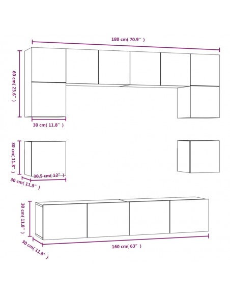 Ensemble de meubles TV 8 pcs Blanc brillant Bois d'ingénierie