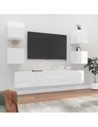 Ensemble de meubles TV 6 pcs Blanc brillant Bois d'ingénierie