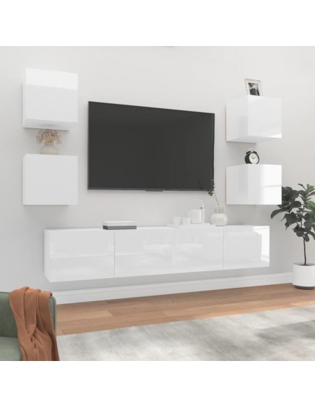 Ensemble de meubles TV 6 pcs Blanc brillant Bois d'ingénierie