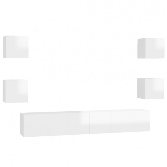 Ensemble de meubles TV 7 pcs Blanc brillant Aggloméré