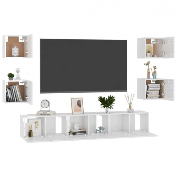 Ensemble de meubles TV 7 pcs Blanc brillant Aggloméré