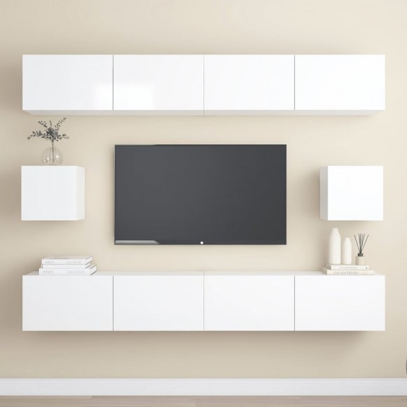 Ensemble de meubles TV 6 pcs Blanc brillant Aggloméré