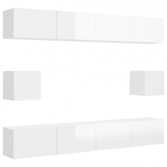 Ensemble de meubles TV 6 pcs Blanc brillant Aggloméré