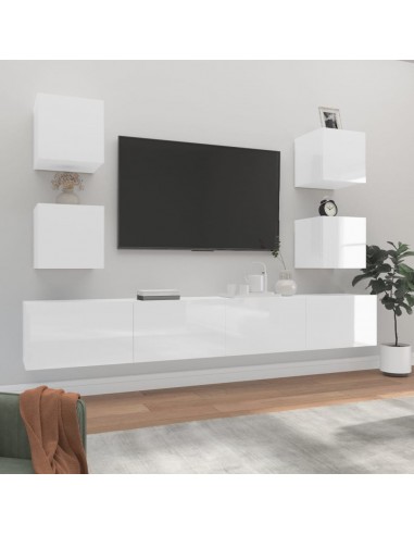 Ensemble de meubles TV 6 pcs Blanc brillant Bois d'ingénierie