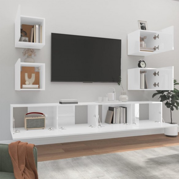 Ensemble de meubles TV 6 pcs Blanc brillant Bois d'ingénierie