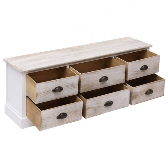 Meuble TV Blanc/marron clair 108x30x40 cm Bois massif Paulownia