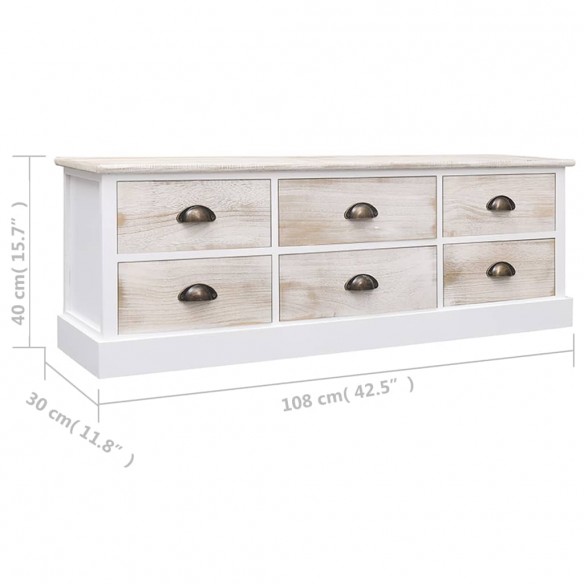 Meuble TV Blanc/marron clair 108x30x40 cm Bois massif Paulownia