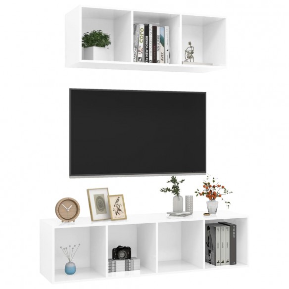 Ensemble de meuble TV 2 pcs Blanc brillant Aggloméré