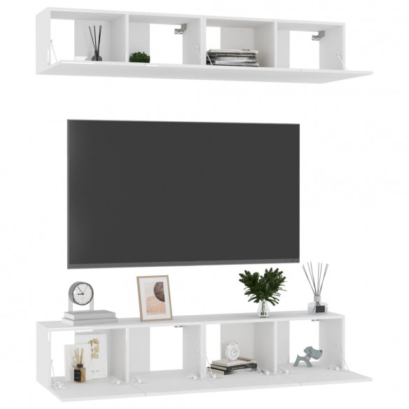 Meubles TV 4 pcs Blanc brillant 80x30x30 cm Aggloméré