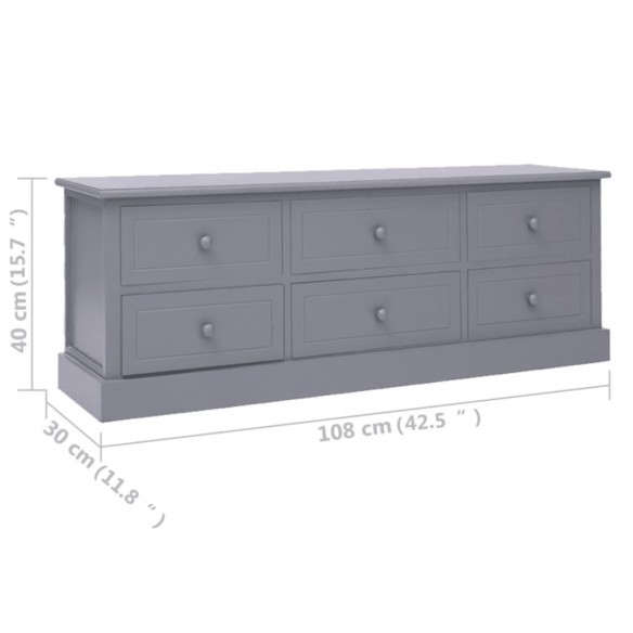 Meuble TV Gris foncé 108x30x40 cm Bois massif de Paulownia