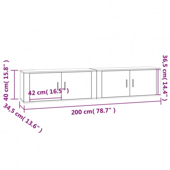 Meubles TV muraux 2 pcs chêne marron 100x34,5x40 cm