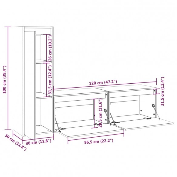 Meubles TV 3 pcs Bois massif de pin