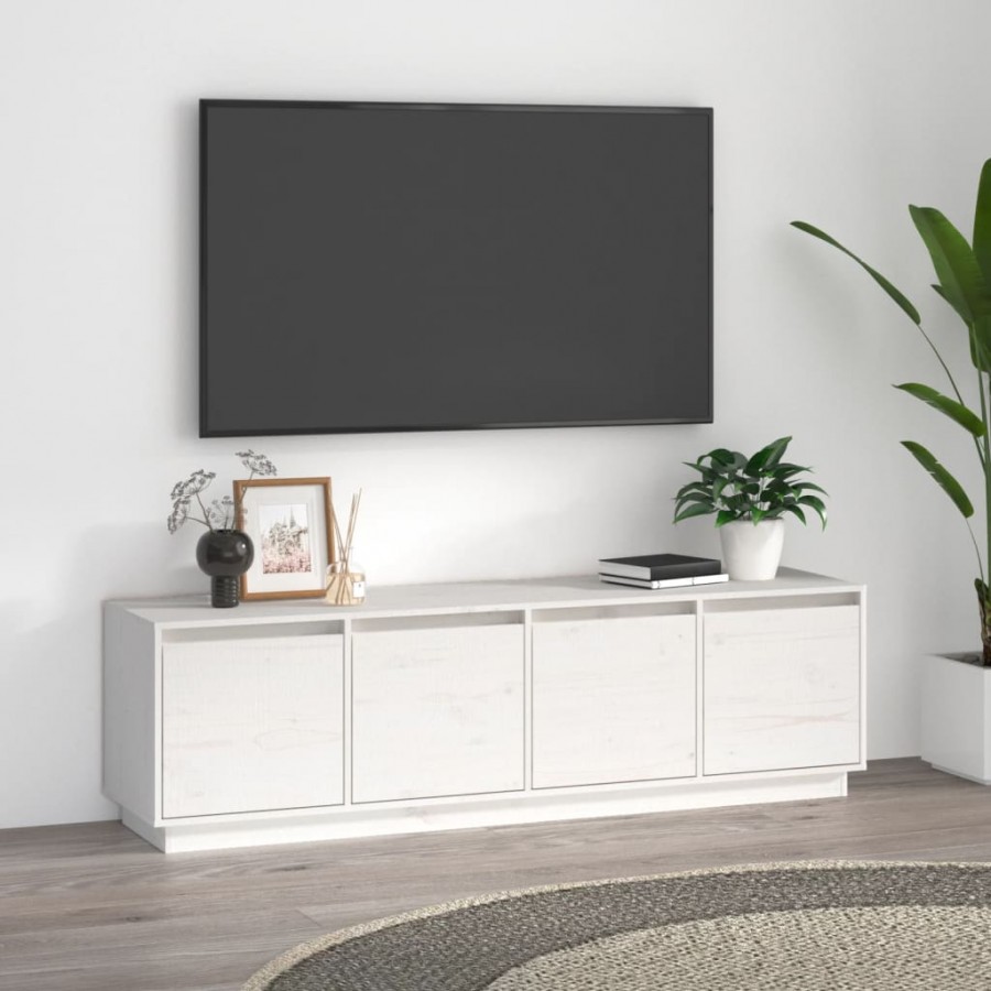 Meuble TV Blanc 156x37x45 cm Bois de pin massif