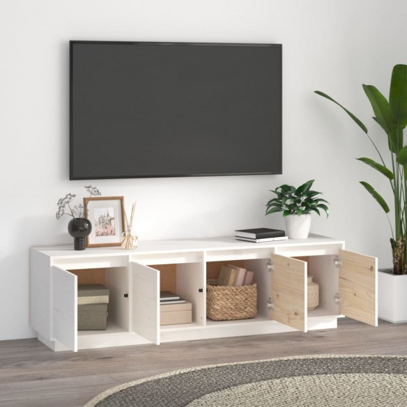 Meuble TV Blanc 156x37x45 cm Bois de pin massif