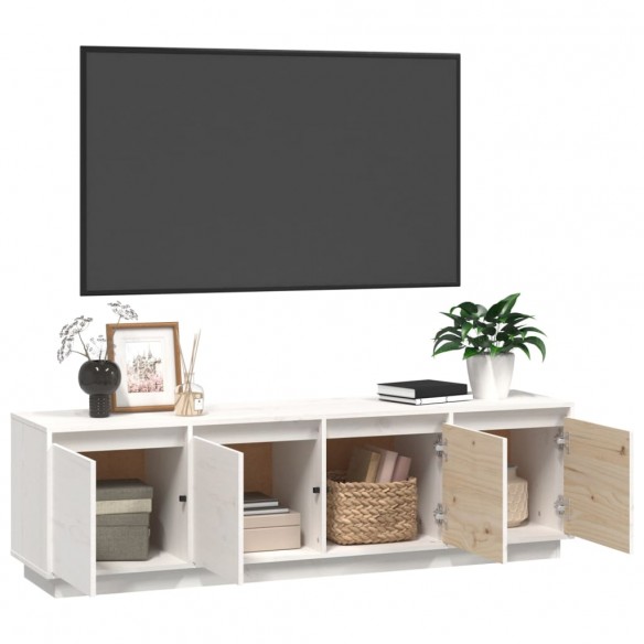 Meuble TV Blanc 156x37x45 cm Bois de pin massif