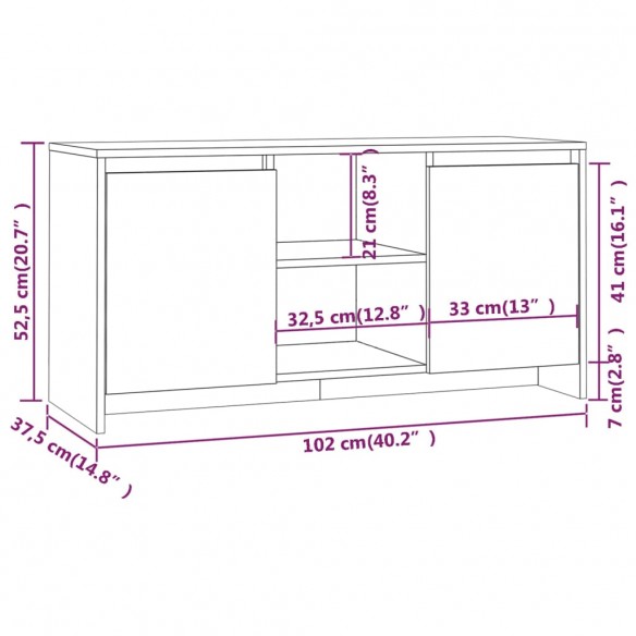 Meuble TV Chêne fumé 102x37,5x52,5 cm Aggloméré