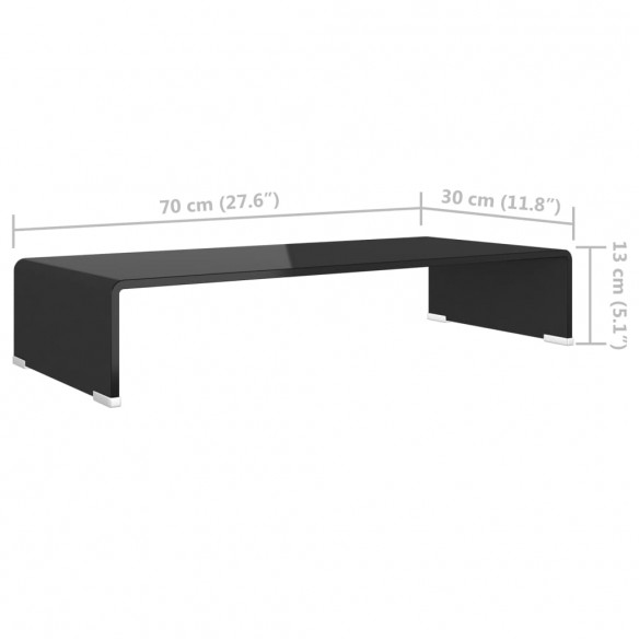 Meuble TV/ Support pour moniteur 70 x 30 x 13 cm Verre Noir