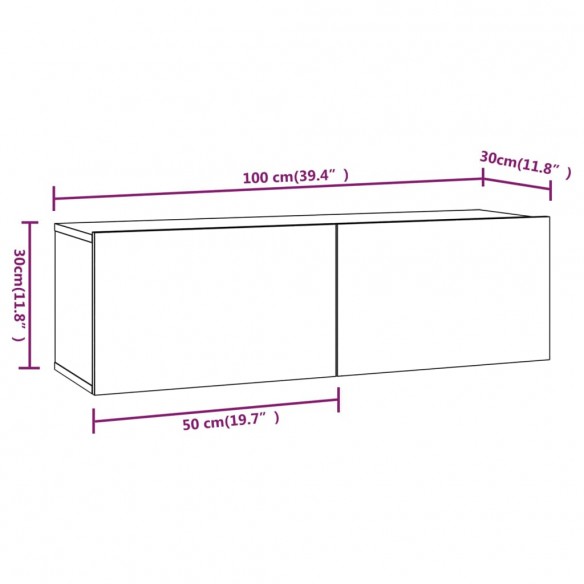 Armoire murale TV Sonoma gris 100x30x30 cm Bois d'ingénierie