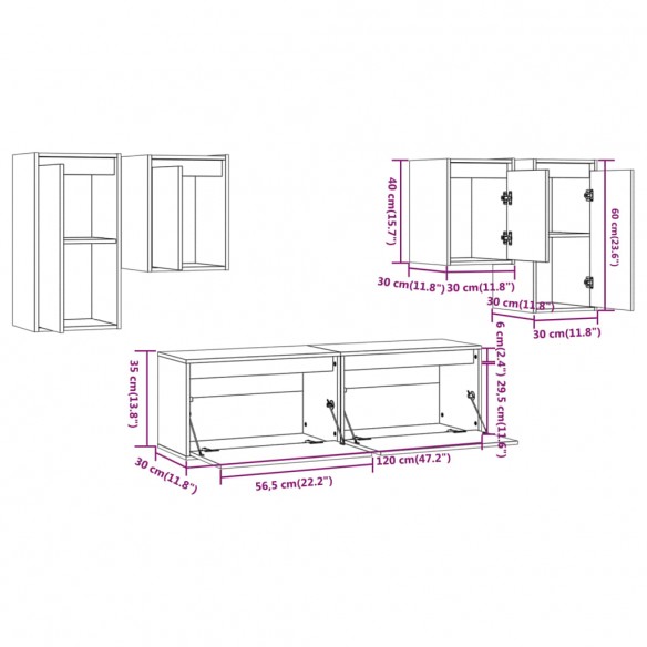 Meubles TV 6 pcs Marron miel Bois massif de pin