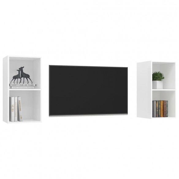 Meubles TV muraux 2 pcs Blanc Aggloméré