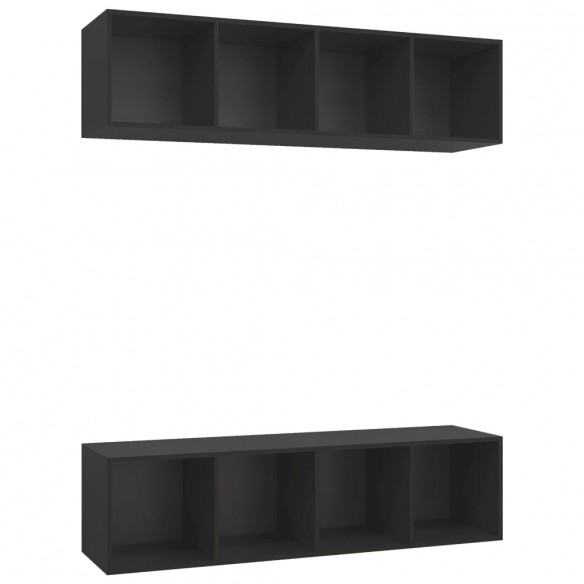 Meubles TV muraux 2 pcs Noir Aggloméré