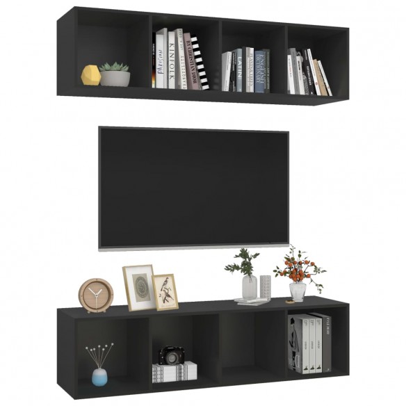 Meubles TV muraux 2 pcs Noir Aggloméré