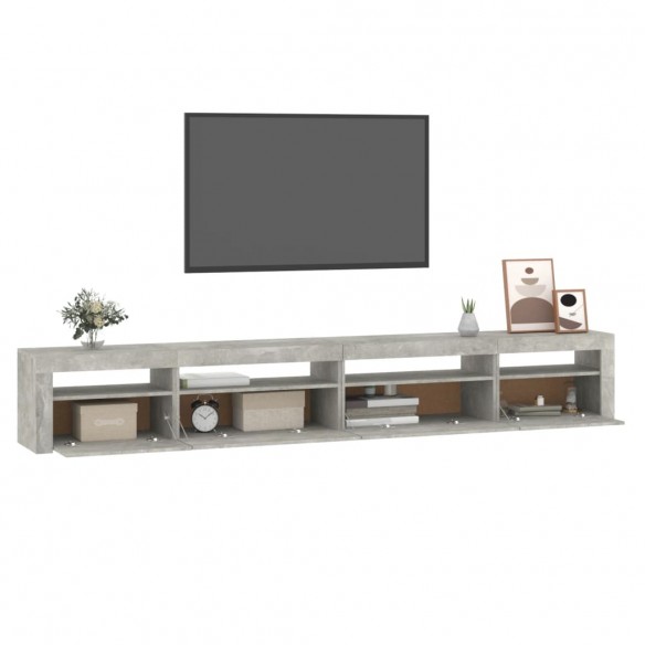 Meuble TV avec lumières LED Gris béton 270x35x40 cm