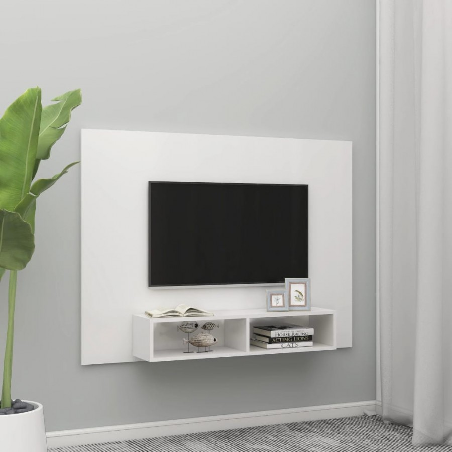 Meuble TV mural Blanc brillant 135x23,5x90 cm Aggloméré