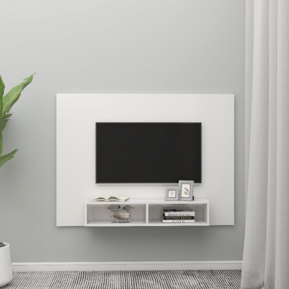 Meuble TV mural Blanc brillant 135x23,5x90 cm Aggloméré