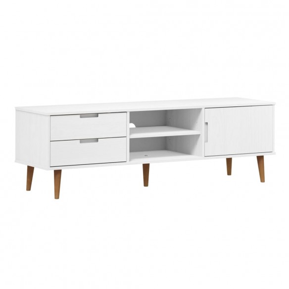 Meuble TV MOLDE Blanc 158x40x49 cm Bois de pin massif