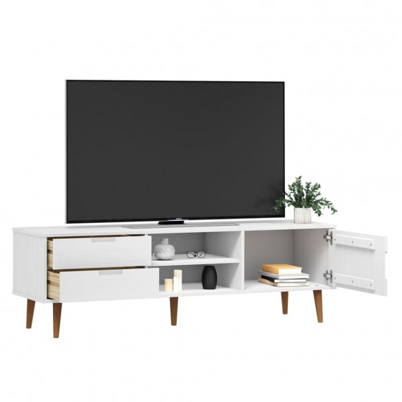 Meuble TV MOLDE Blanc 158x40x49 cm Bois de pin massif