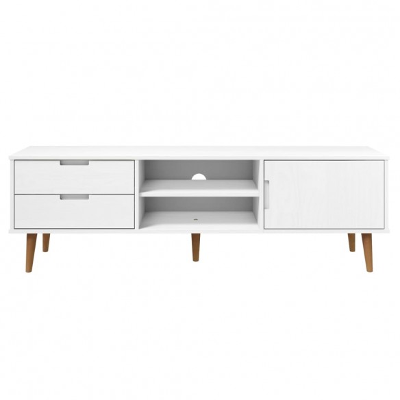 Meuble TV MOLDE Blanc 158x40x49 cm Bois de pin massif