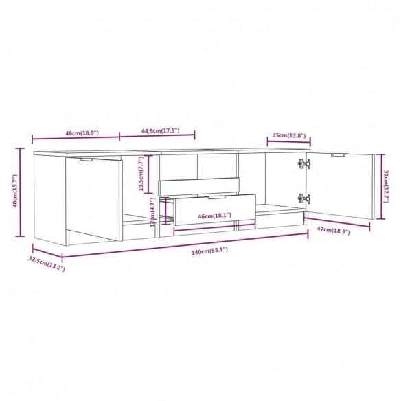 Meuble TV Gris béton 140x35x40 cm Bois d'ingénierie