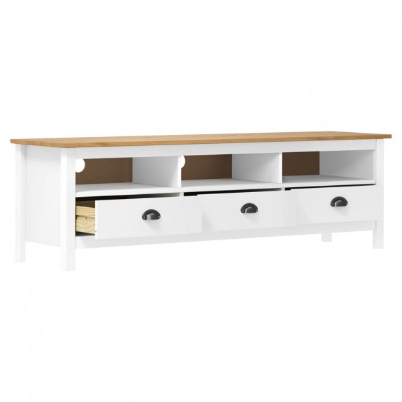 Meuble TV Hill Range Blanc 158x40x47 cm Bois de pin solide