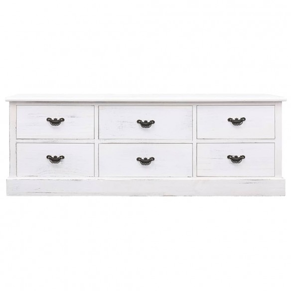 Meuble TV Blanc antique 108x30x40 cm Bois de Paulownia solide