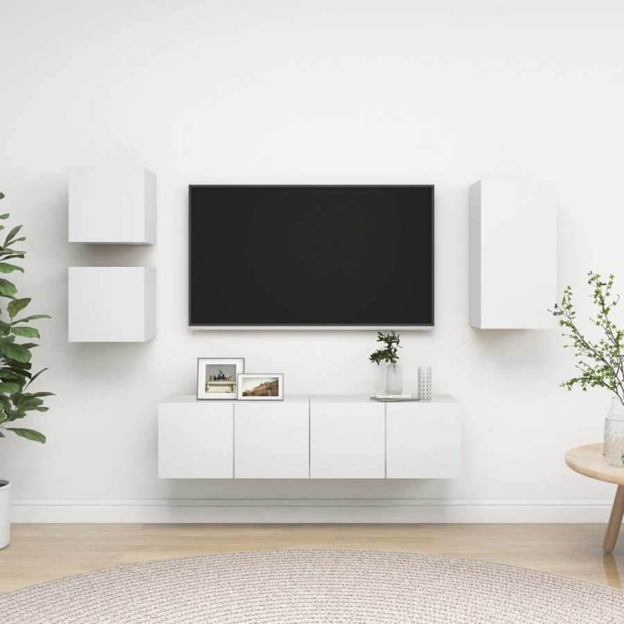 Ensemble de meuble TV 5 pcs Blanc Aggloméré