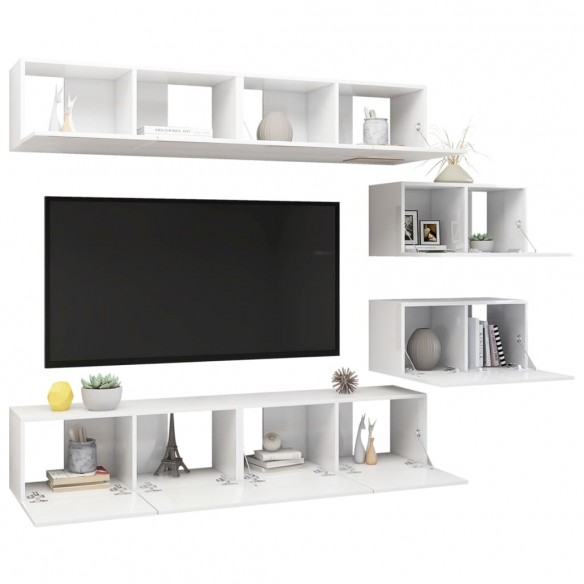 Ensemble de meuble TV 6 pcs Blanc brillant Aggloméré