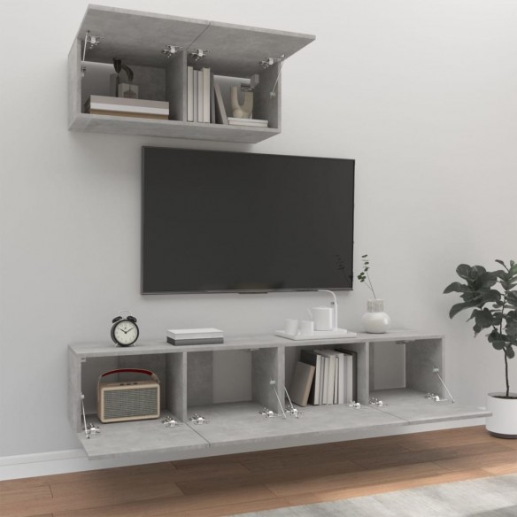 Ensemble de meubles TV 3 pcs Gris béton Bois d'ingénierie