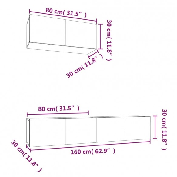 Ensemble de meubles TV 3 pcs Gris béton Bois d'ingénierie