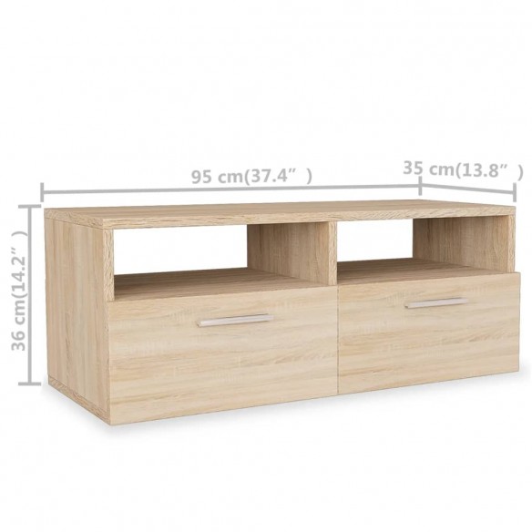 Meuble TV 2 pcs Aggloméré 95 x 35 x 36 cm Chêne