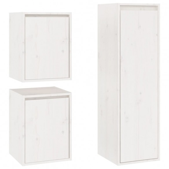 Meubles TV 3 pcs Blanc Bois massif de pin