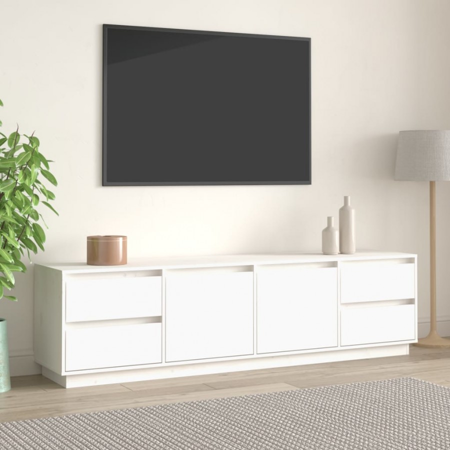 Meuble TV Blanc 176x37x47,5 cm Bois de pin massif